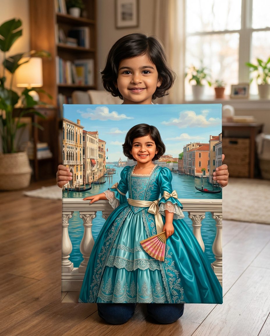 Kid holding space astronaut canvas portrait